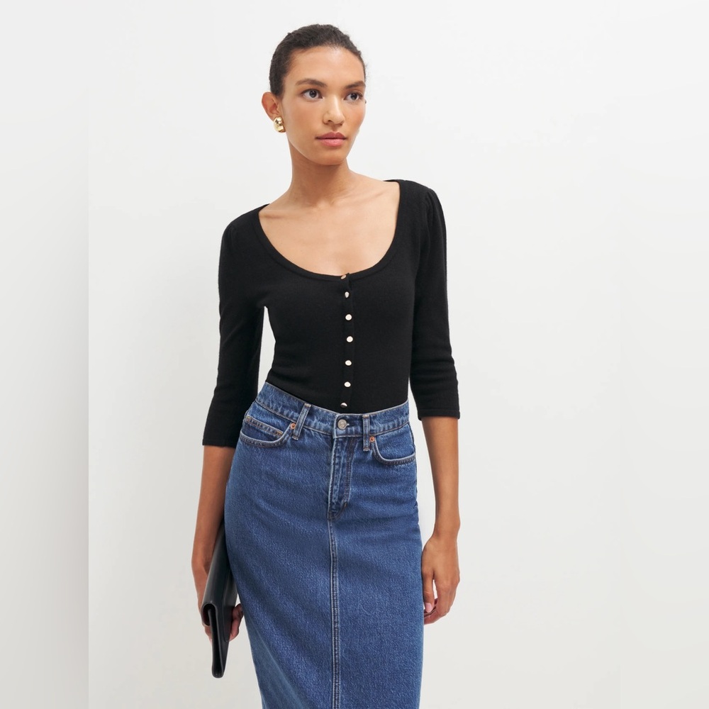 Reformation Matthew Cashmere Fitted Cardigan - Black Button-Up Women's Size